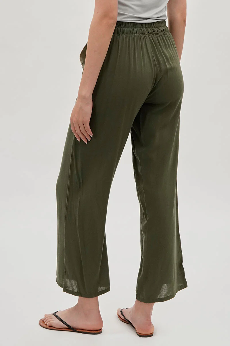 International INC Company Tie Waist Wide Leg Pants - Olive - Image 3