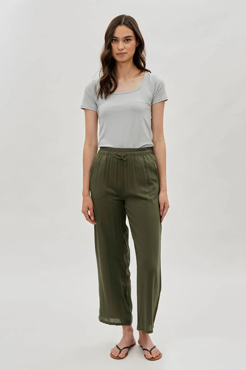 International INC Company Tie Waist Wide Leg Pants - Olive - Image 5