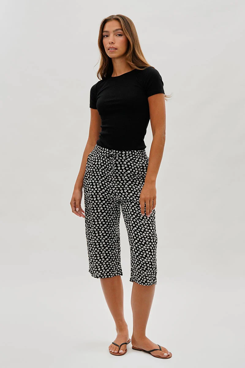 International INC Company Floral Tie Waist Capris - Black - Image 5