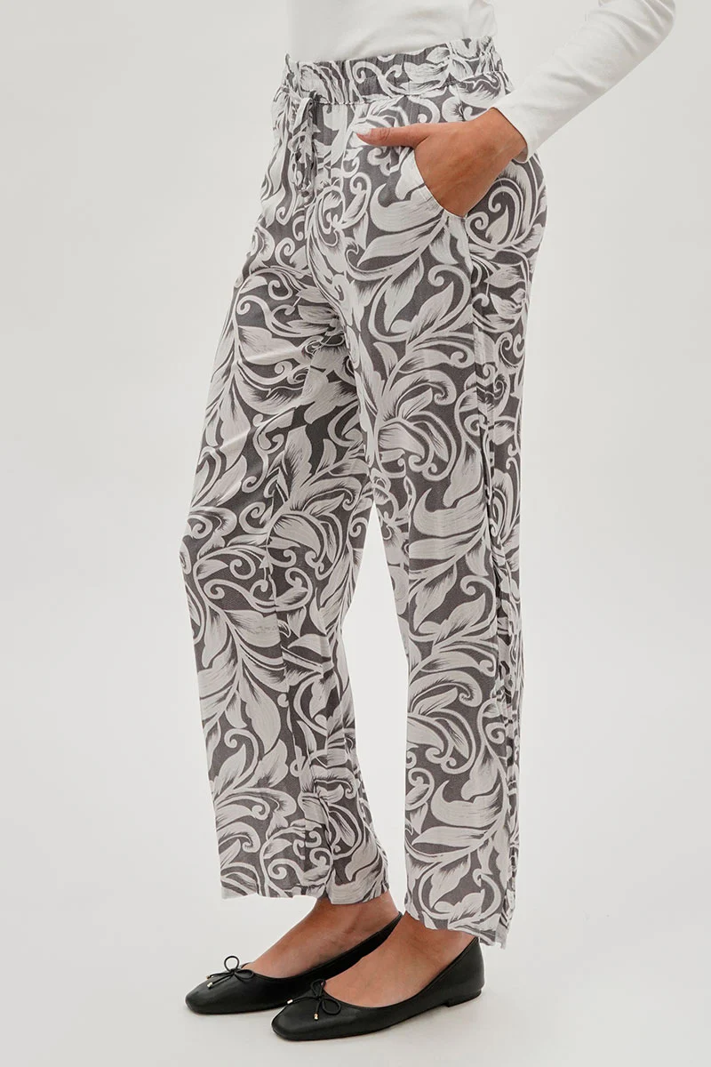 International INC Company Leaf Print Wide Leg Pants - Grey - Image 2