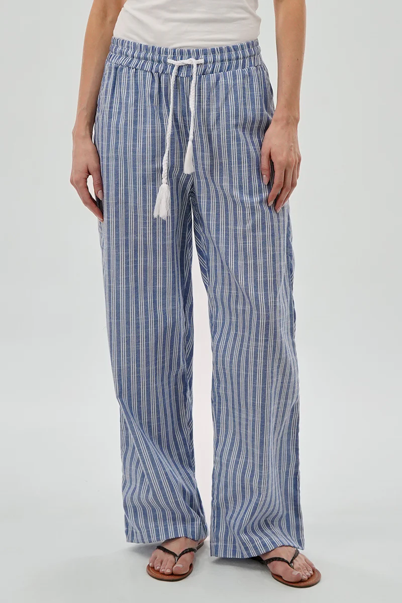Beechers Brook Striped Drawstring Wide Leg Pants - Blue