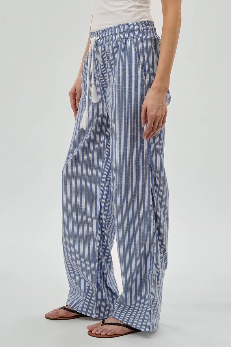 Beechers Brook Striped Drawstring Wide Leg Pants - Blue - Image 2