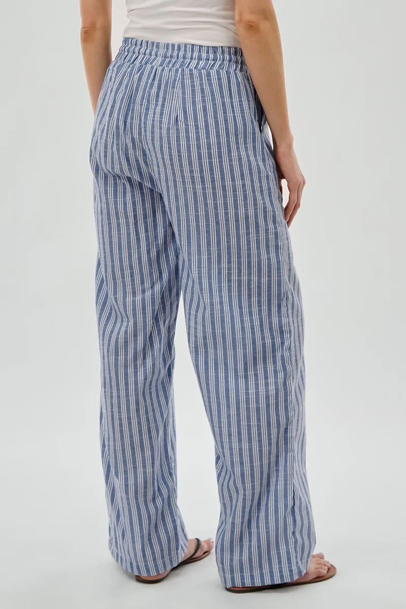 Beechers Brook Striped Drawstring Wide Leg Pants - Blue - Image 3