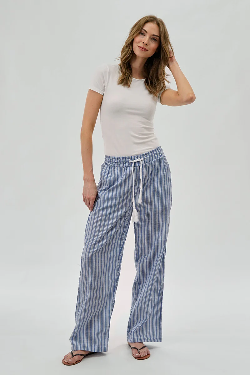 Beechers Brook Striped Drawstring Wide Leg Pants - Blue - Image 5