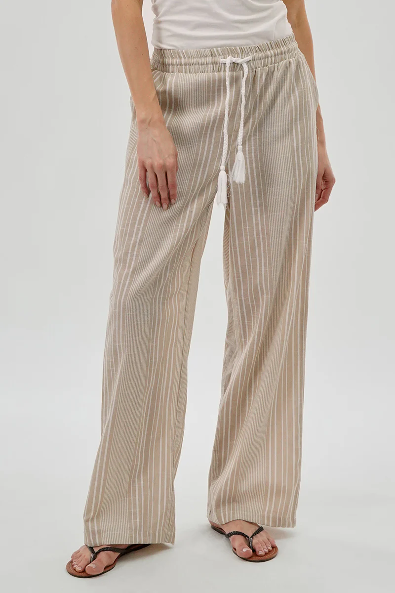Beechers Brook Striped Drawstring Wide Leg Pants - Beige