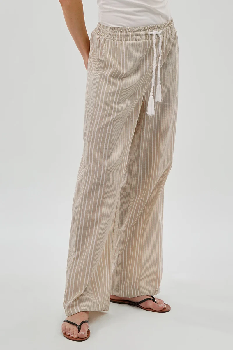 Beechers Brook Striped Drawstring Wide Leg Pants - Beige - Image 2