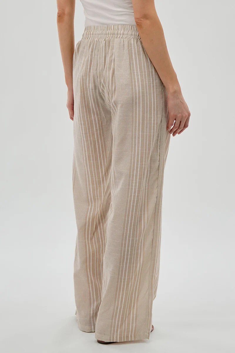 Beechers Brook Striped Drawstring Wide Leg Pants - Beige - Image 3