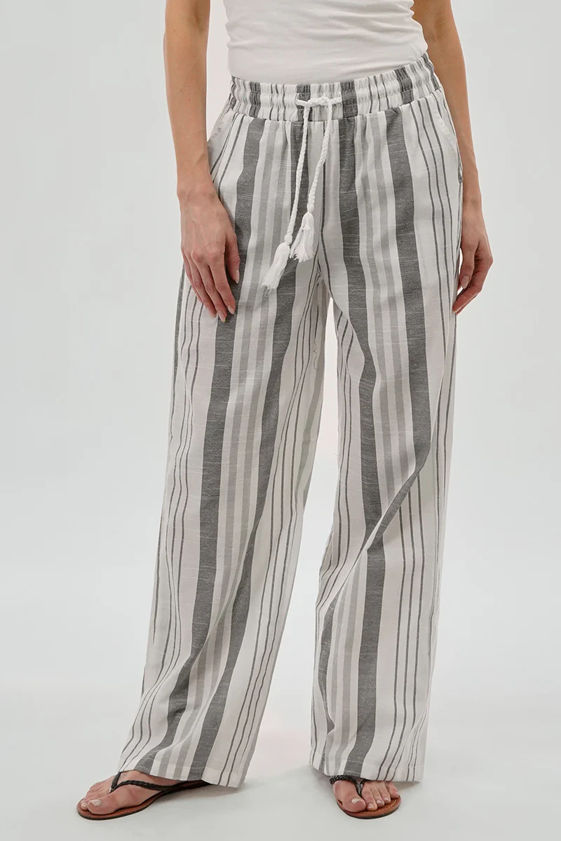 Beechers Brook Striped Drawstring Wide Leg Pants - Grey