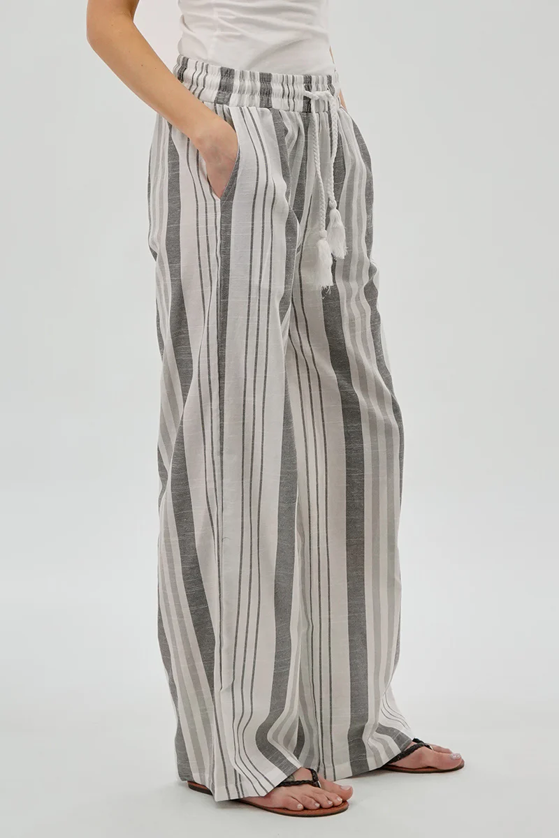 Beechers Brook Striped Drawstring Wide Leg Pants - Grey - Image 2