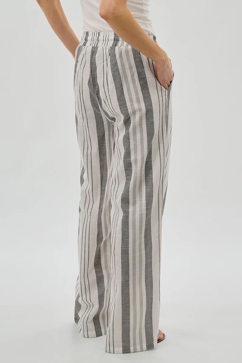 Beechers Brook Striped Drawstring Wide Leg Pants - Grey - Image 3