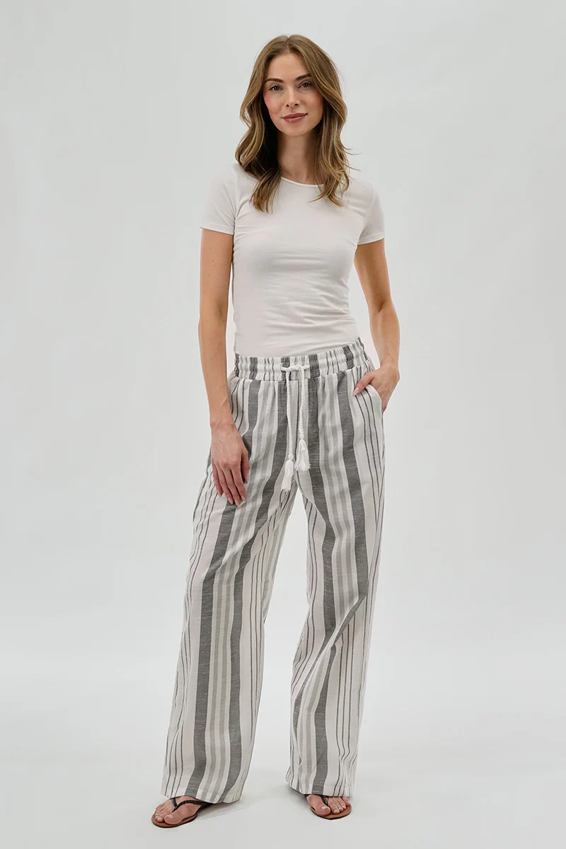 Beechers Brook Striped Drawstring Wide Leg Pants - Grey - Image 5