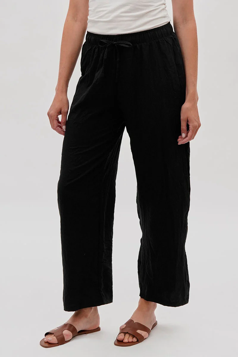 Runaway Bay Wide Leg Tie Waist Pants - Black - Image 2