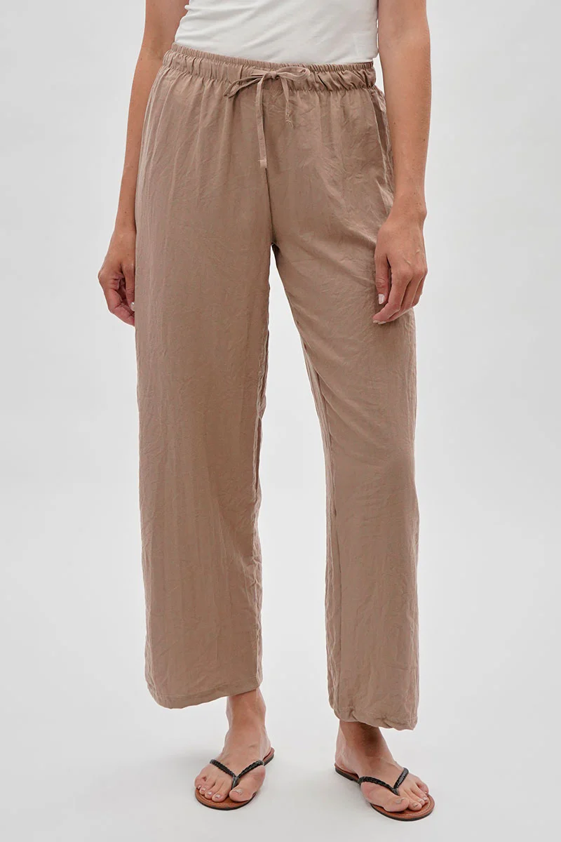 Runaway Bay Wide Leg Tie Waist Pants - Beige