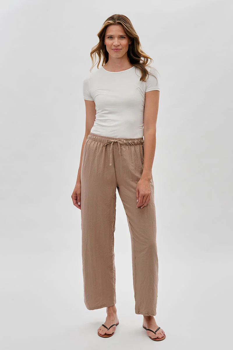 Runaway Bay Wide Leg Tie Waist Pants - Beige - Image 5