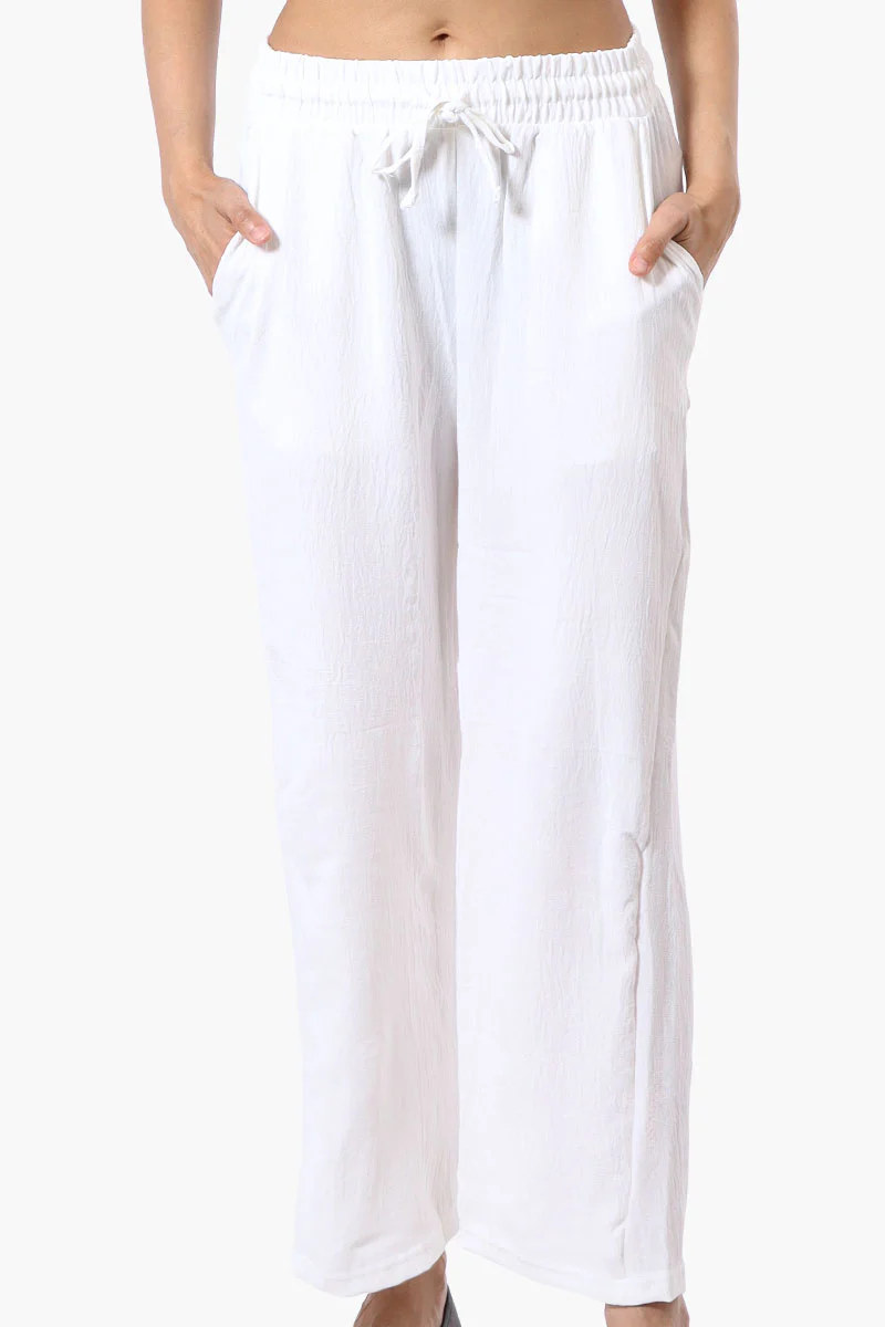 Stylexchange Tie Waist Wide Leg Crinkled Pants - White