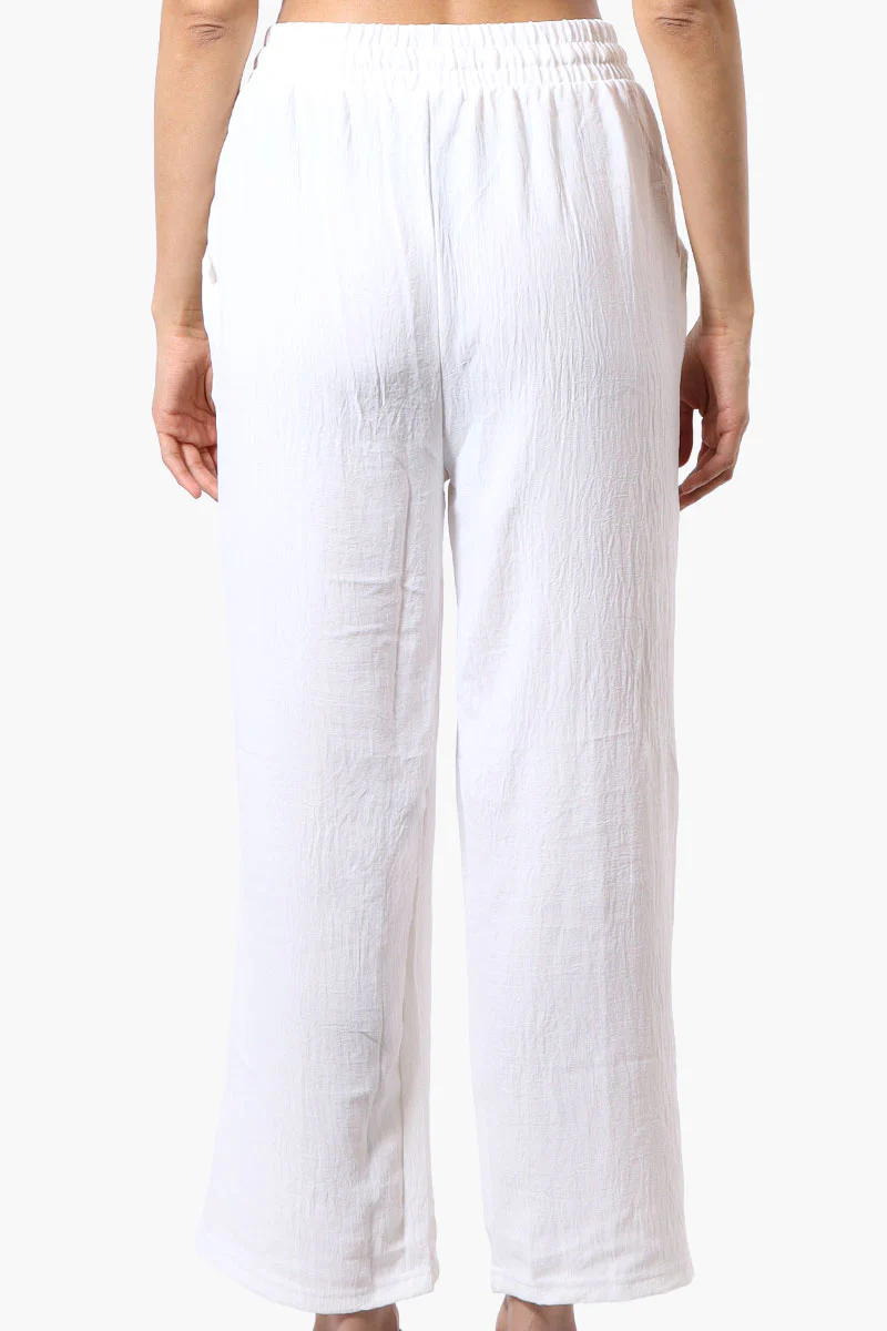 Stylexchange Tie Waist Wide Leg Crinkled Pants - White - Image 3