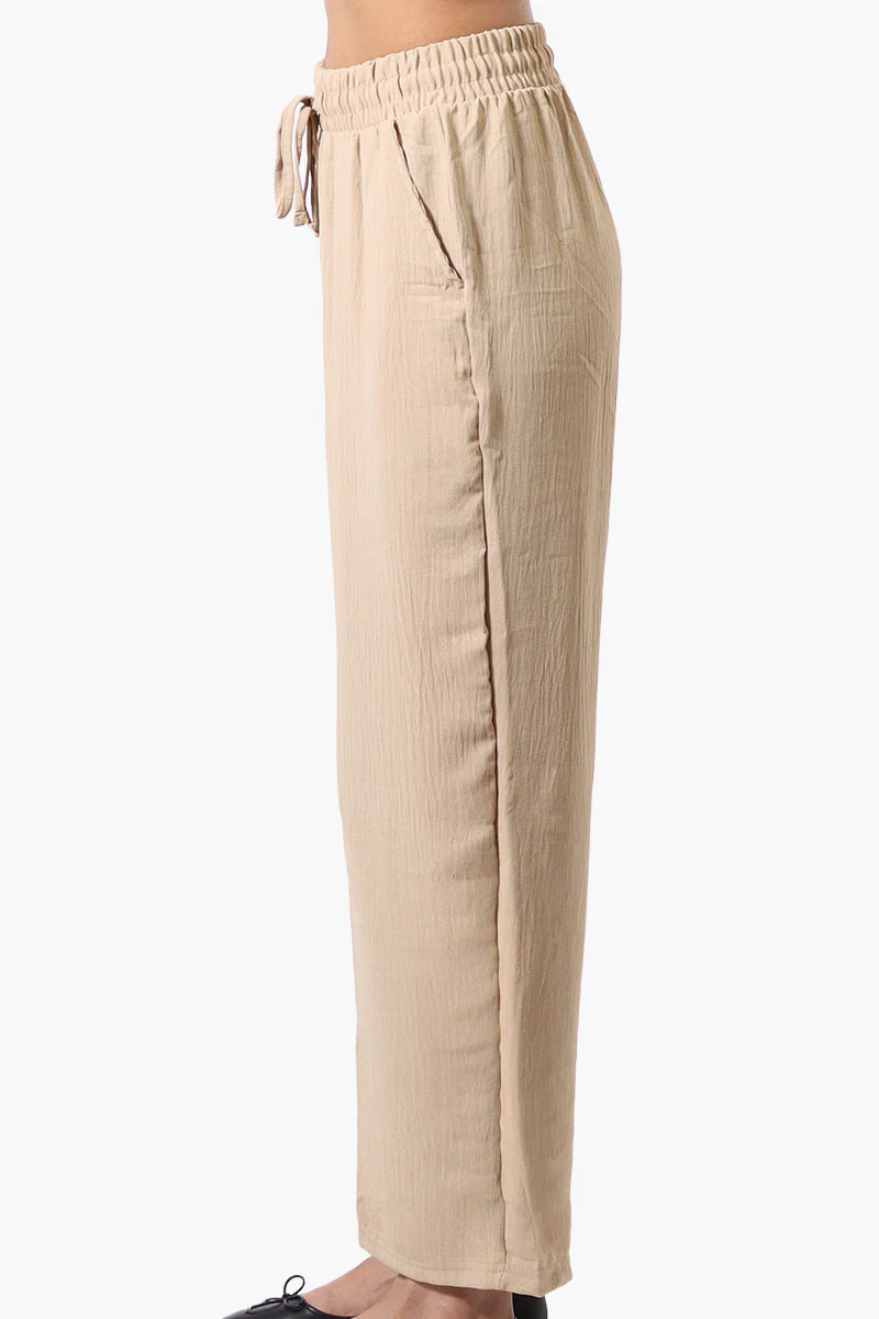 Stylexchange Tie Waist Wide Leg Crinkled Pants - Beige - Image 2