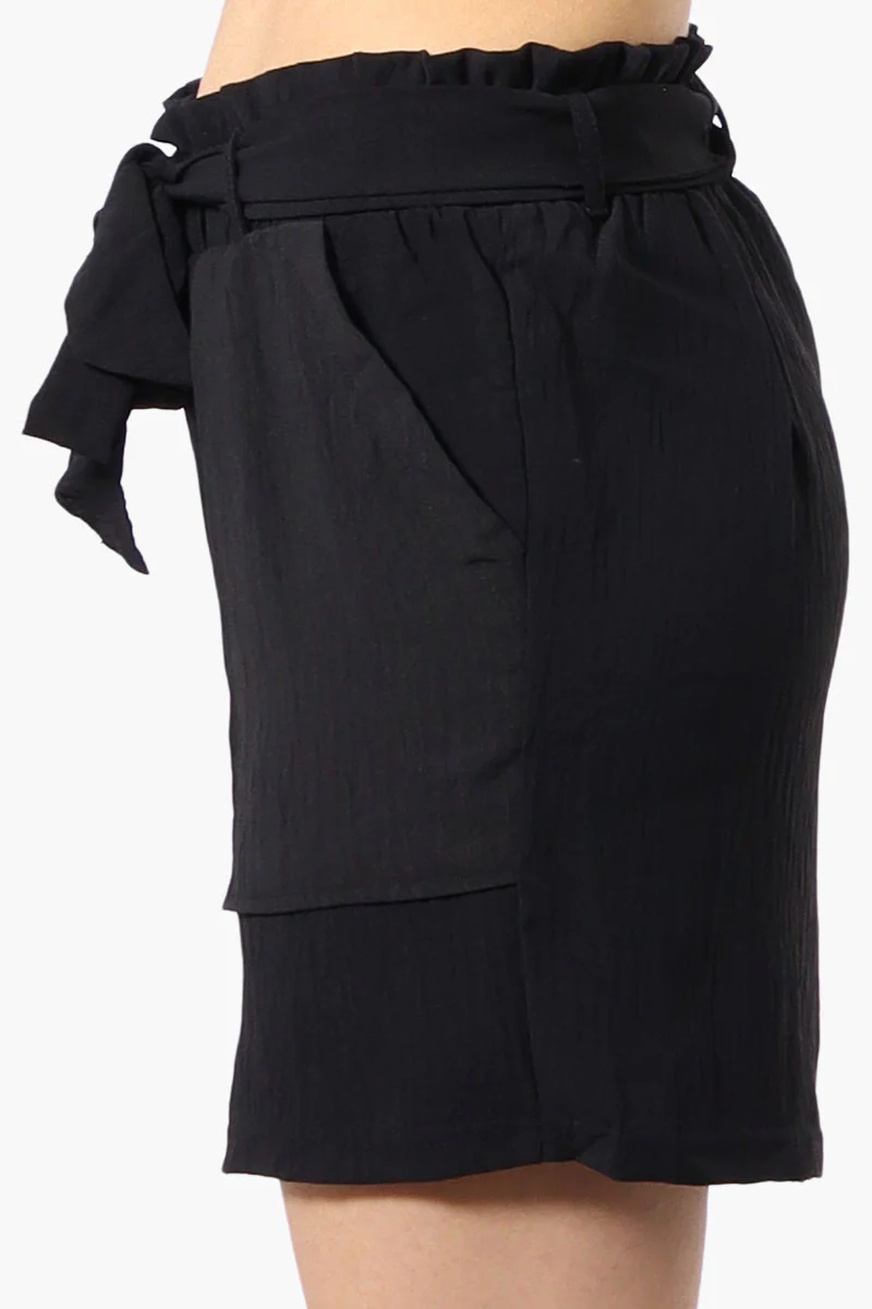 Urbanology Solid Belted Shorts - Black - Image 2