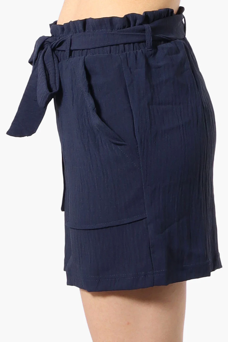 Urbanology Solid Belted Shorts - Navy - Image 2