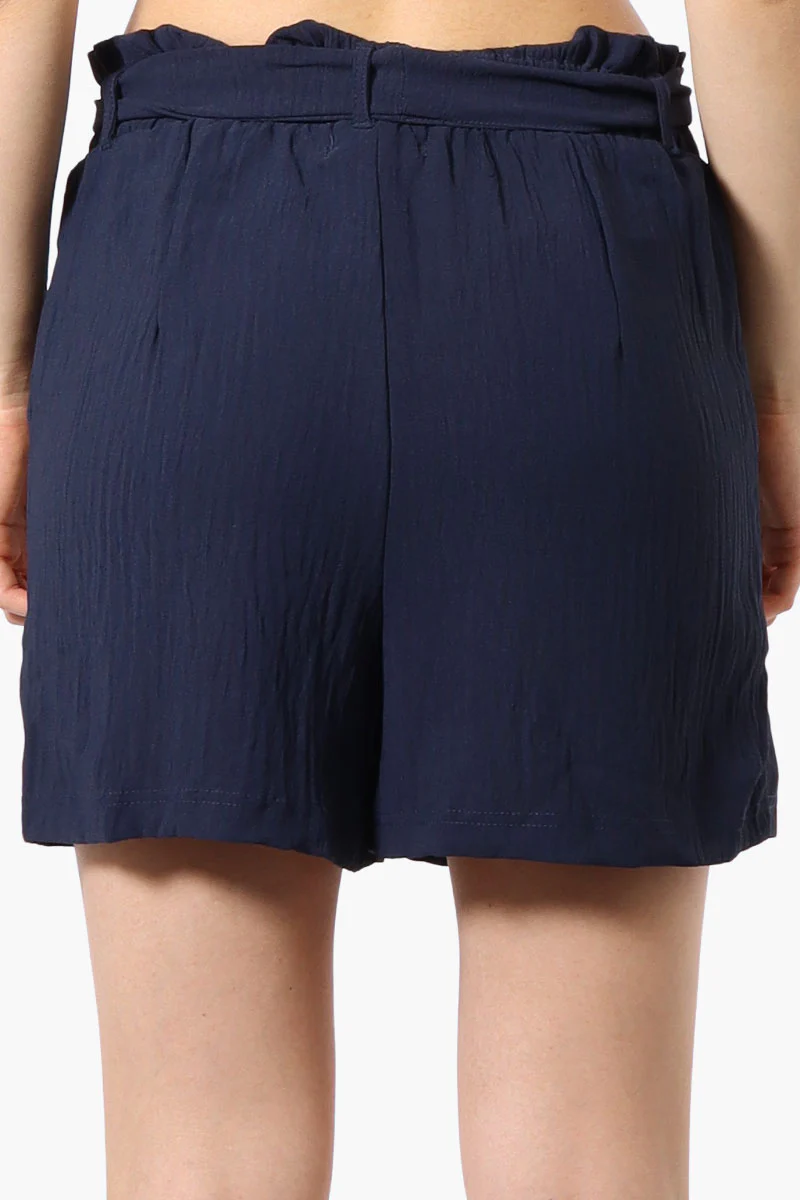Urbanology Solid Belted Shorts - Navy - Image 3