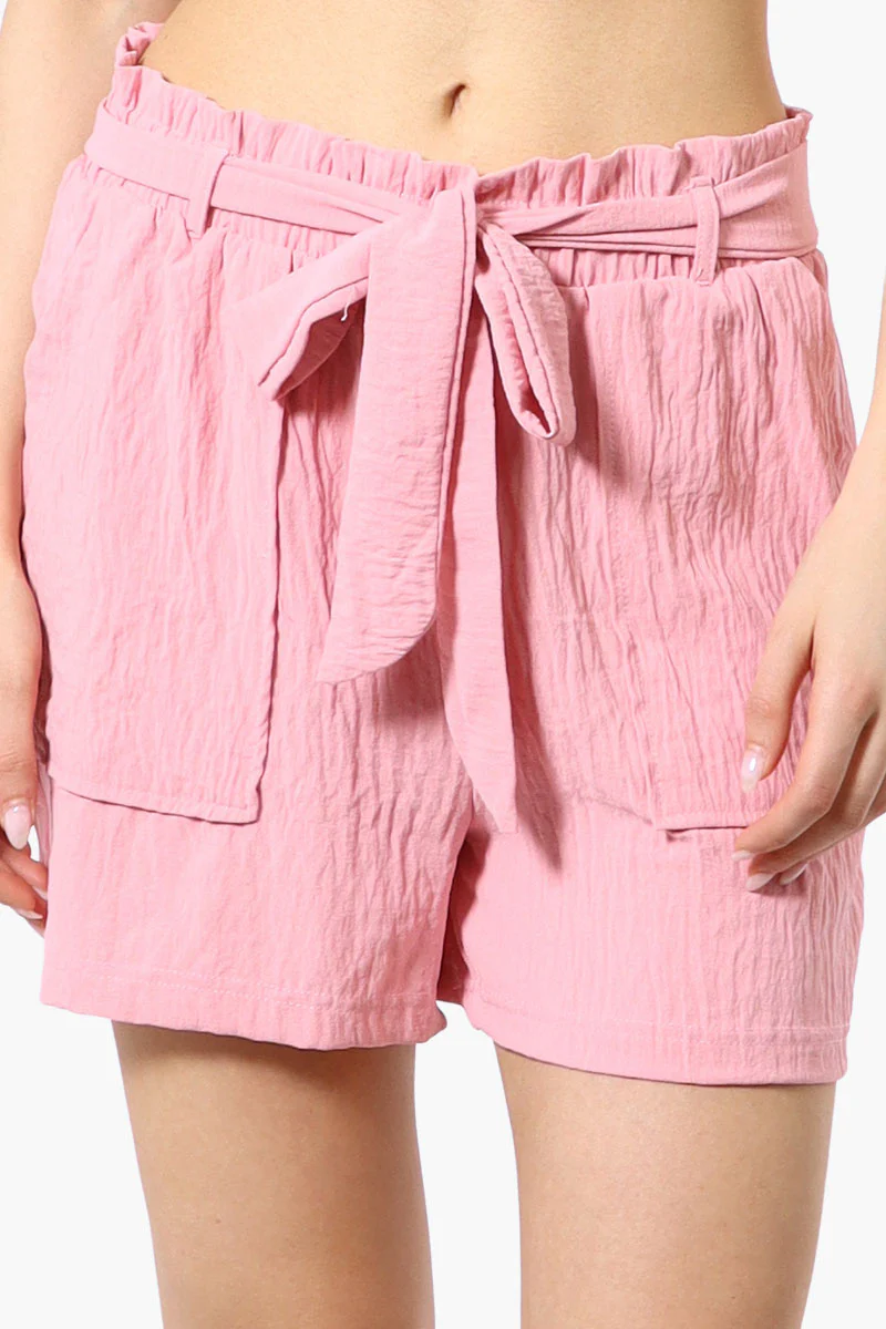Urbanology Solid Belted Shorts - Pink