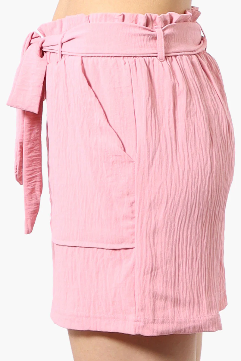Urbanology Solid Belted Shorts - Pink - Image 2