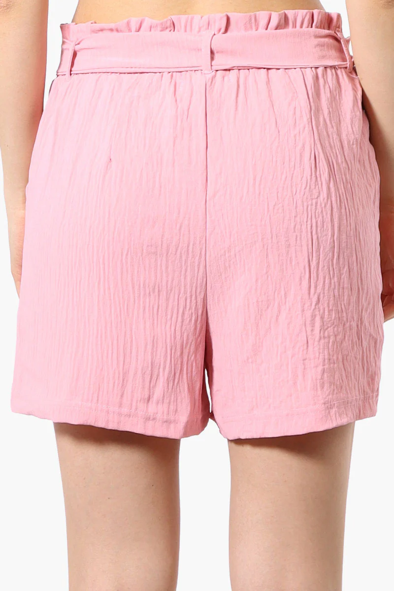 Urbanology Solid Belted Shorts - Pink - Image 3