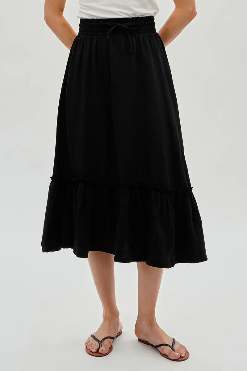 Runaway Bay Tiered Cinched Skirt - Black