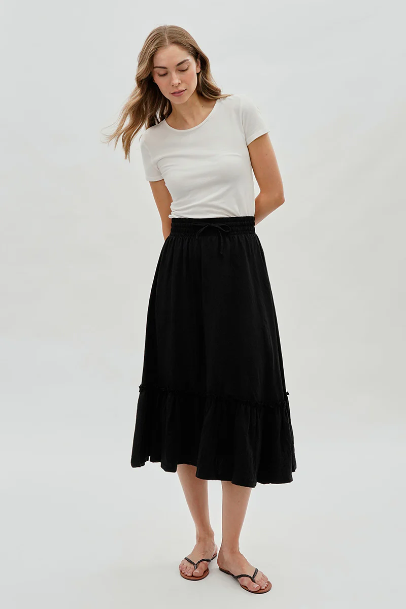 Runaway Bay Tiered Cinched Skirt - Black - Image 5