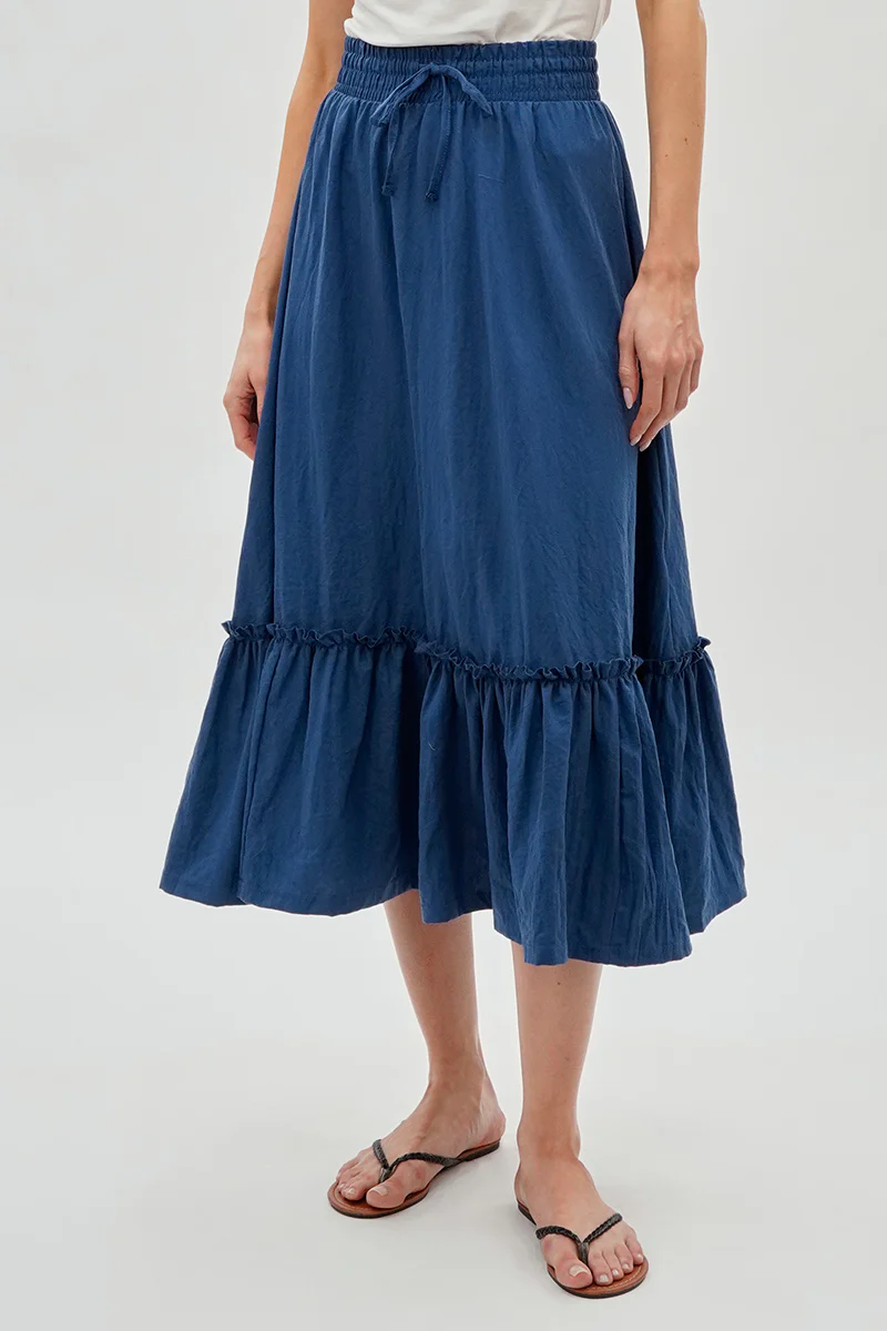 Runaway Bay Tiered Cinched Skirt - Blue