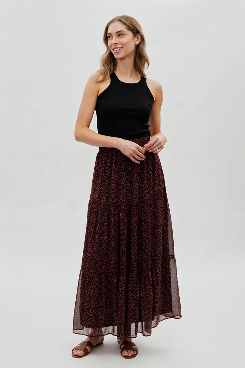 Costa Blanca Tiered Chiffon Maxi Skirt - Black - Image 5