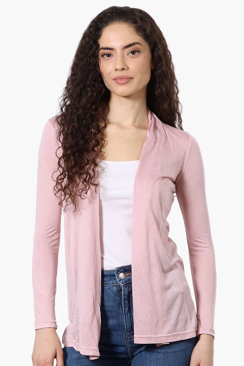 Magazine Long Sleeve Open Wrap Cardigan - Pink