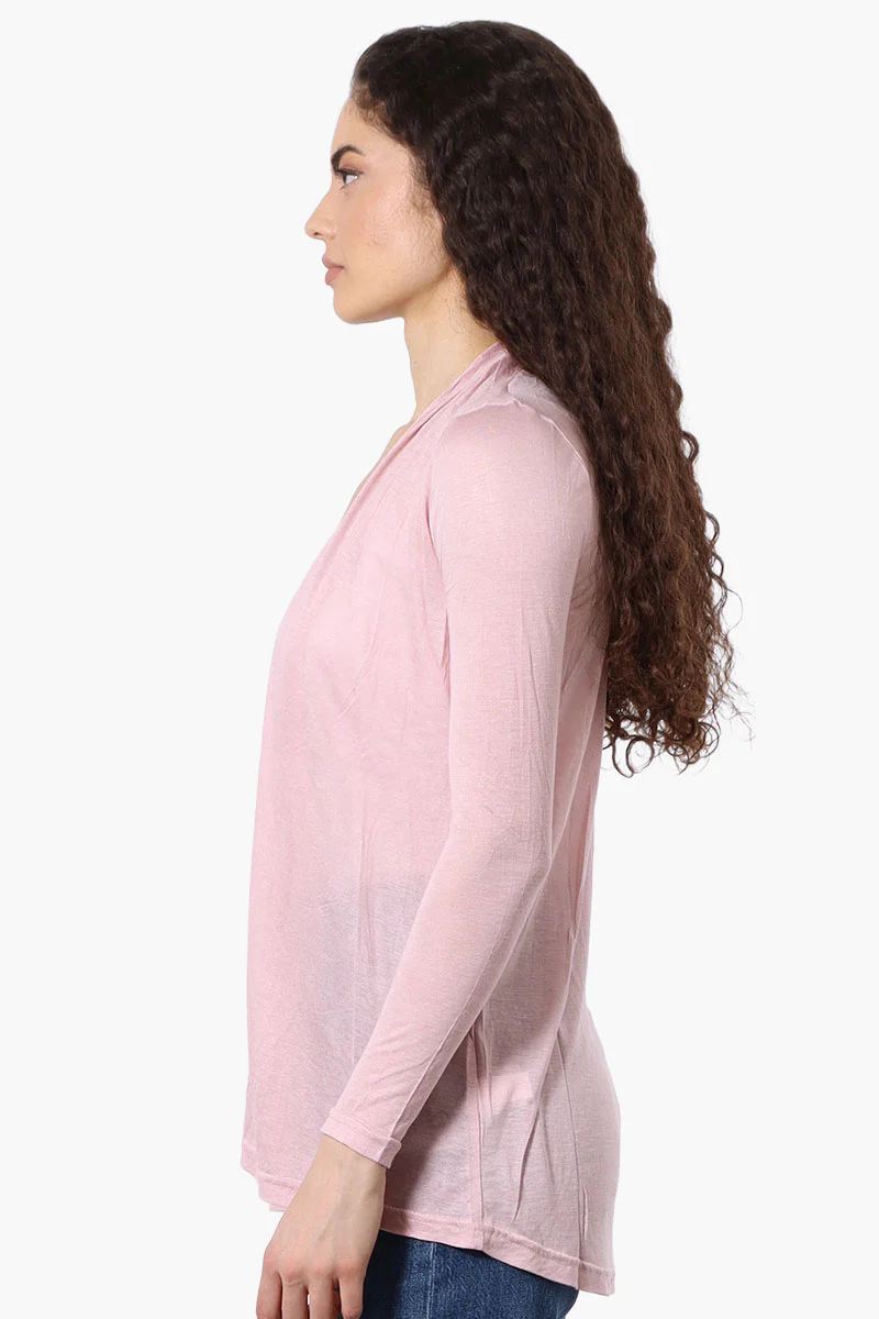 Magazine Long Sleeve Open Wrap Cardigan - Pink - Image 2