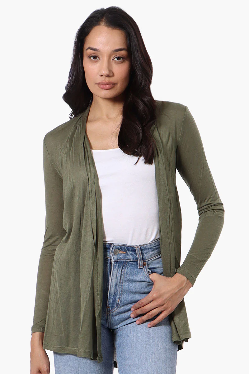 Magazine Long Sleeve Open Wrap Cardigan - Olive