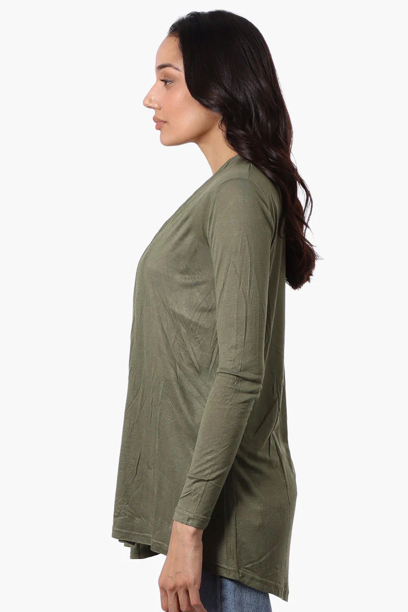 Magazine Long Sleeve Open Wrap Cardigan - Olive - Image 2