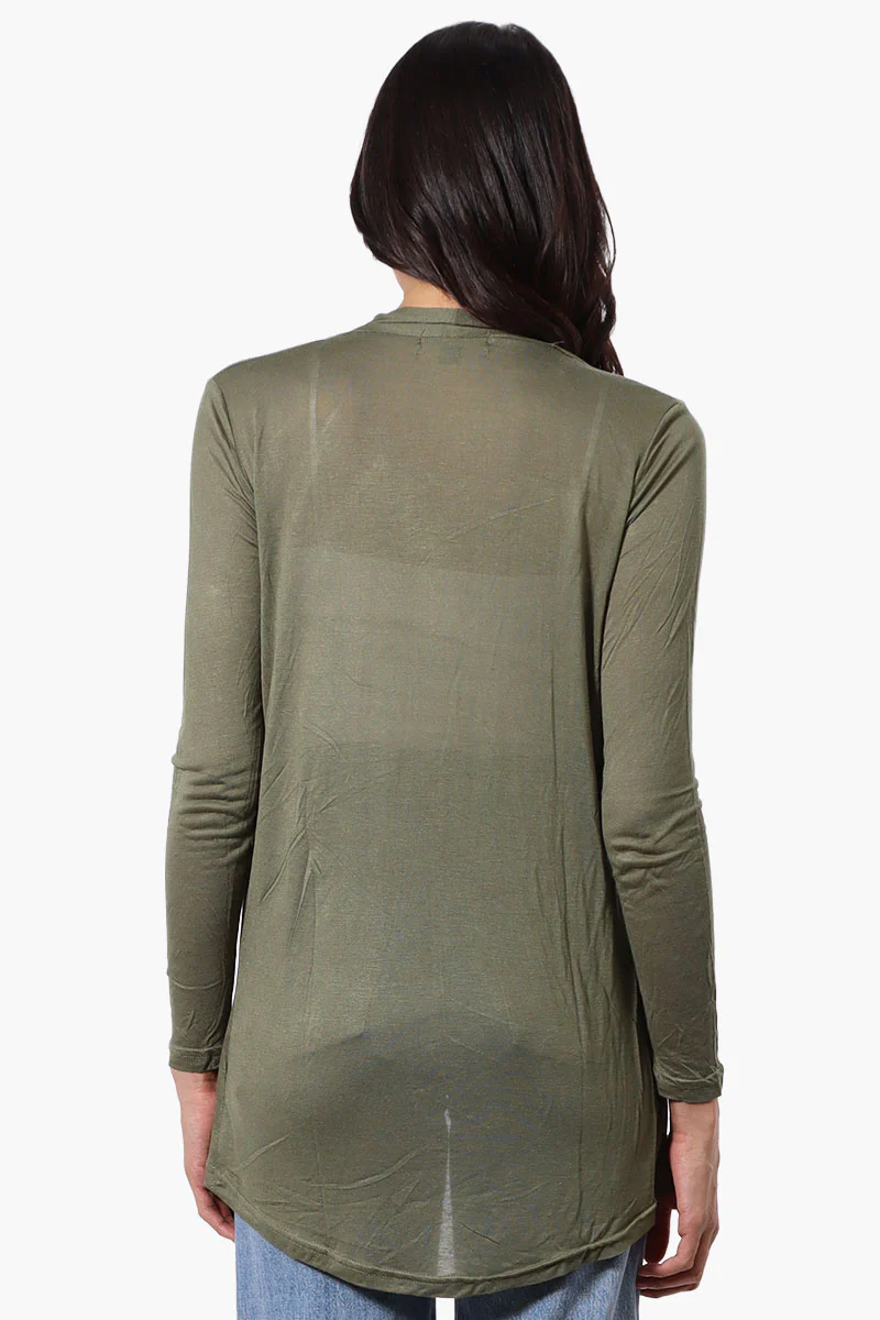 Magazine Long Sleeve Open Wrap Cardigan - Olive - Image 3