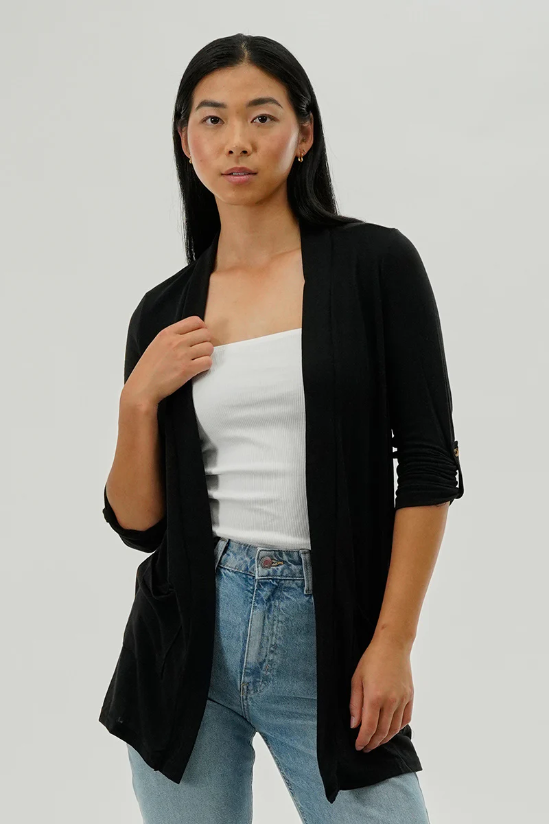 Fahrenheit Lightweight Wrap Cardigan - Black