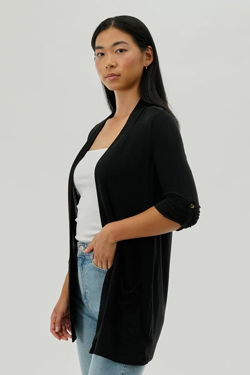 Fahrenheit Lightweight Wrap Cardigan - Black - Image 2