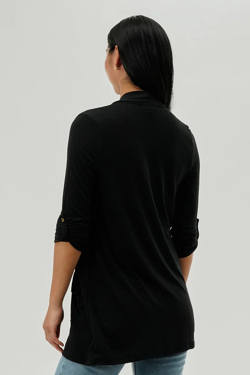 Fahrenheit Lightweight Wrap Cardigan - Black - Image 3