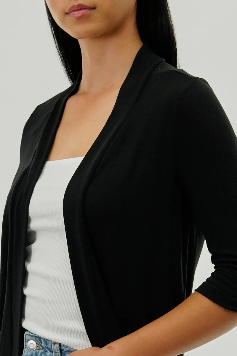 Fahrenheit Lightweight Wrap Cardigan - Black - Image 4