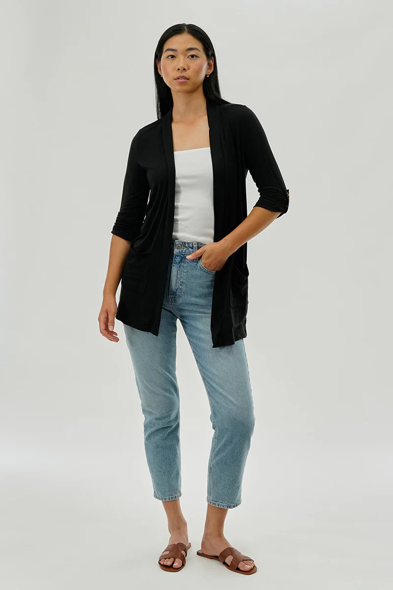 Fahrenheit Lightweight Wrap Cardigan - Black - Image 5