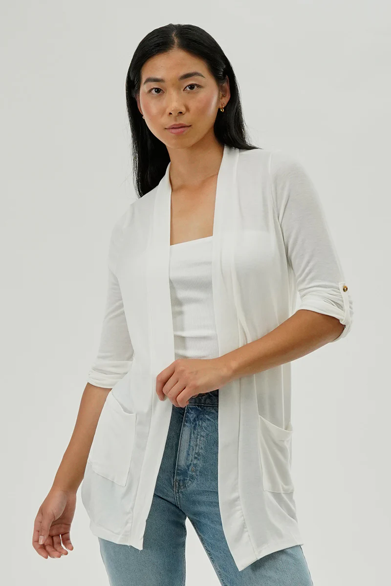 Fahrenheit Lightweight Wrap Cardigan - White