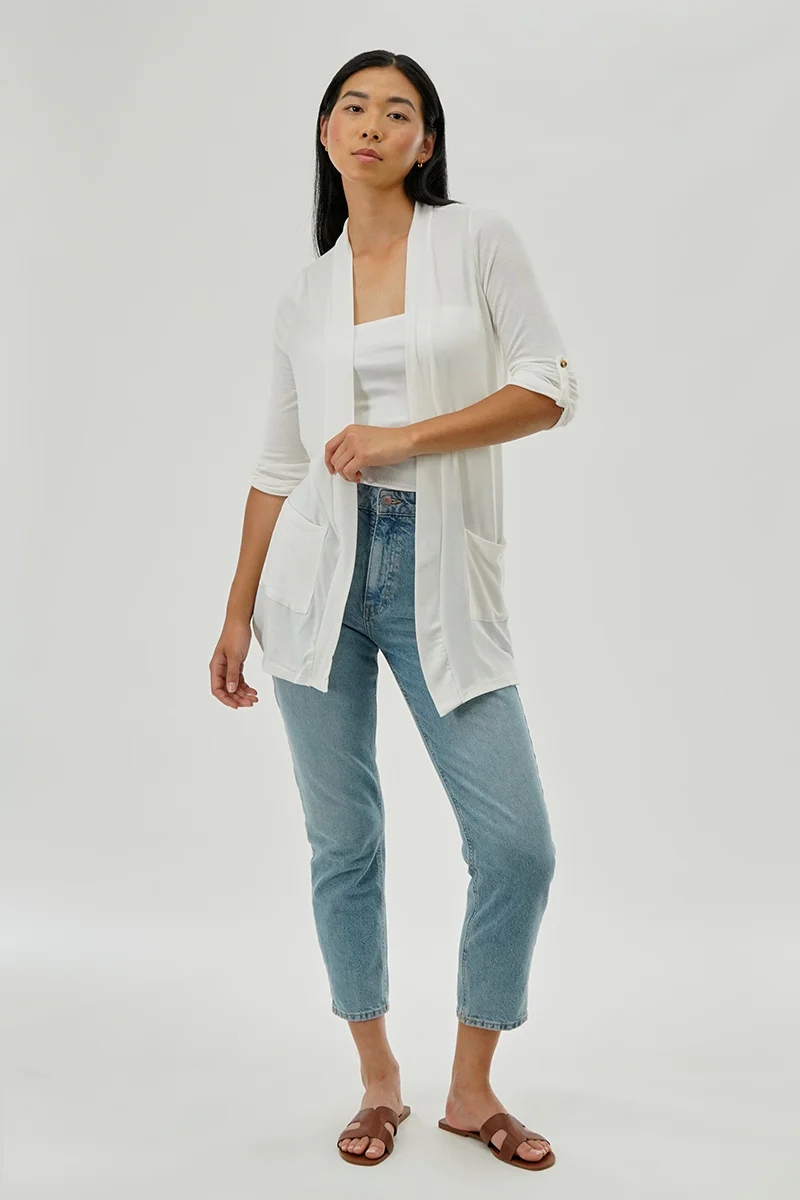 Fahrenheit Lightweight Wrap Cardigan - White - Image 5