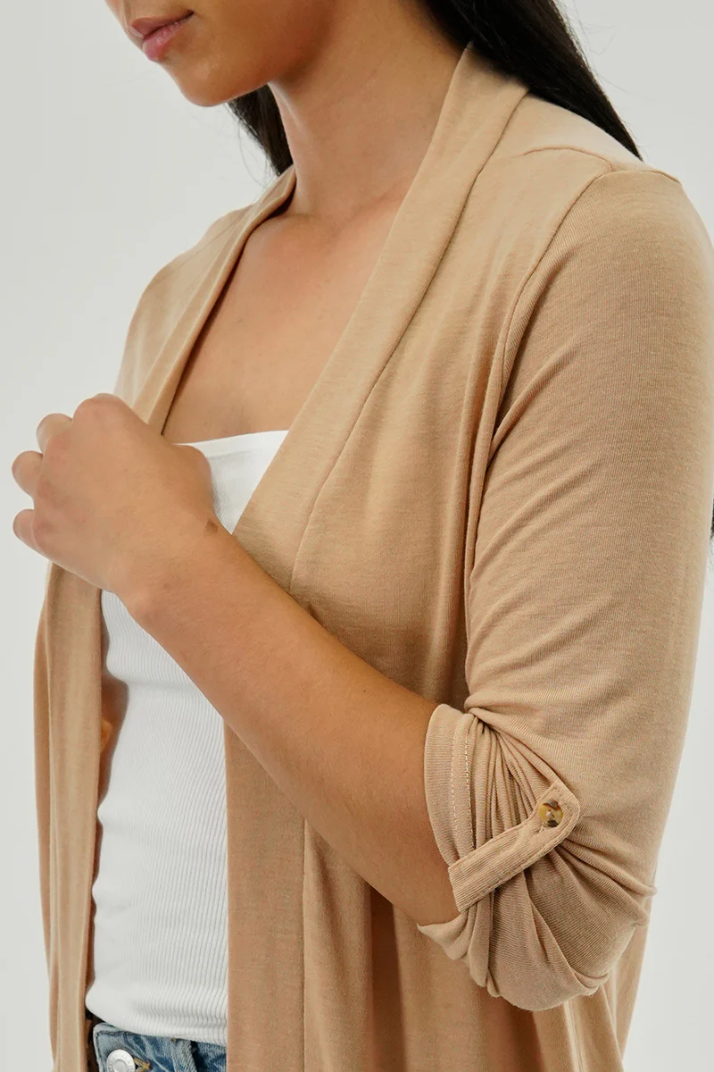 Fahrenheit Lightweight Wrap Cardigan - Camel - Image 4