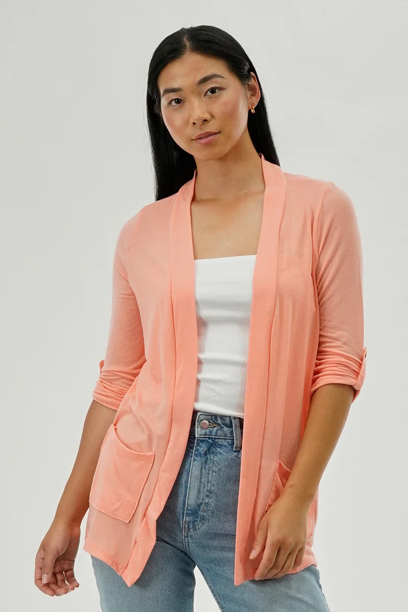 Fahrenheit Lightweight Wrap Cardigan - Peach