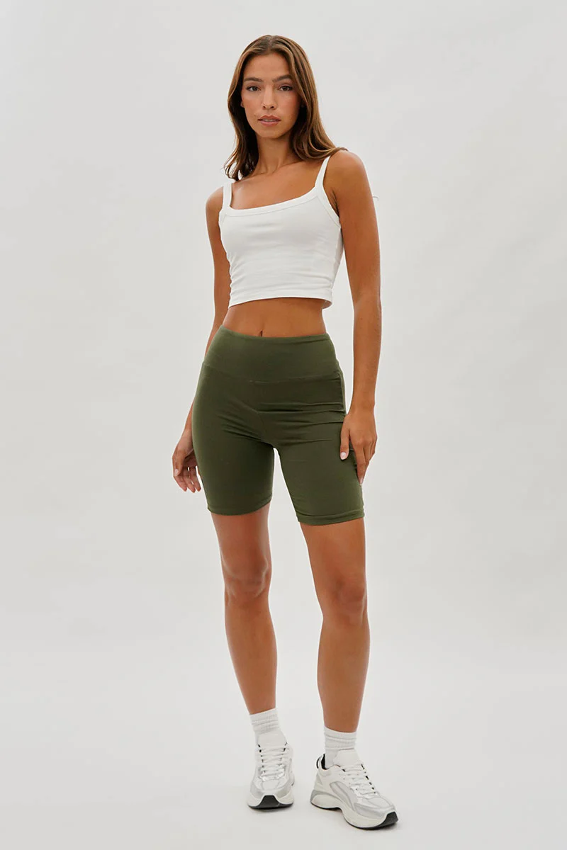 Mikk High-Waisted Biker Shorts - Olive - Image 5