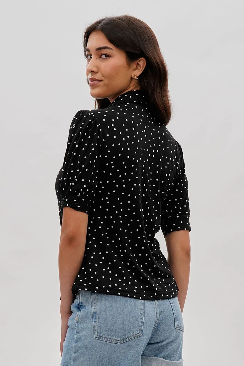 International INC Company Polka Dot Puffer Sleeve Blouse - Black - Image 3