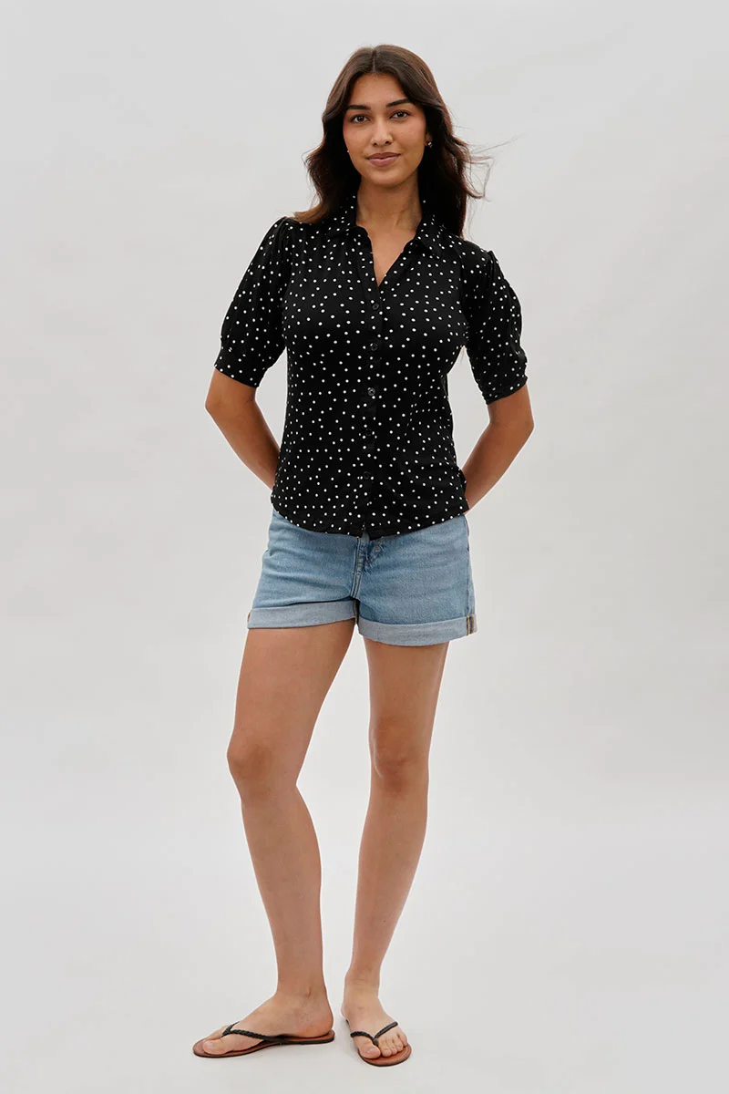 International INC Company Polka Dot Puffer Sleeve Blouse - Black - Image 5