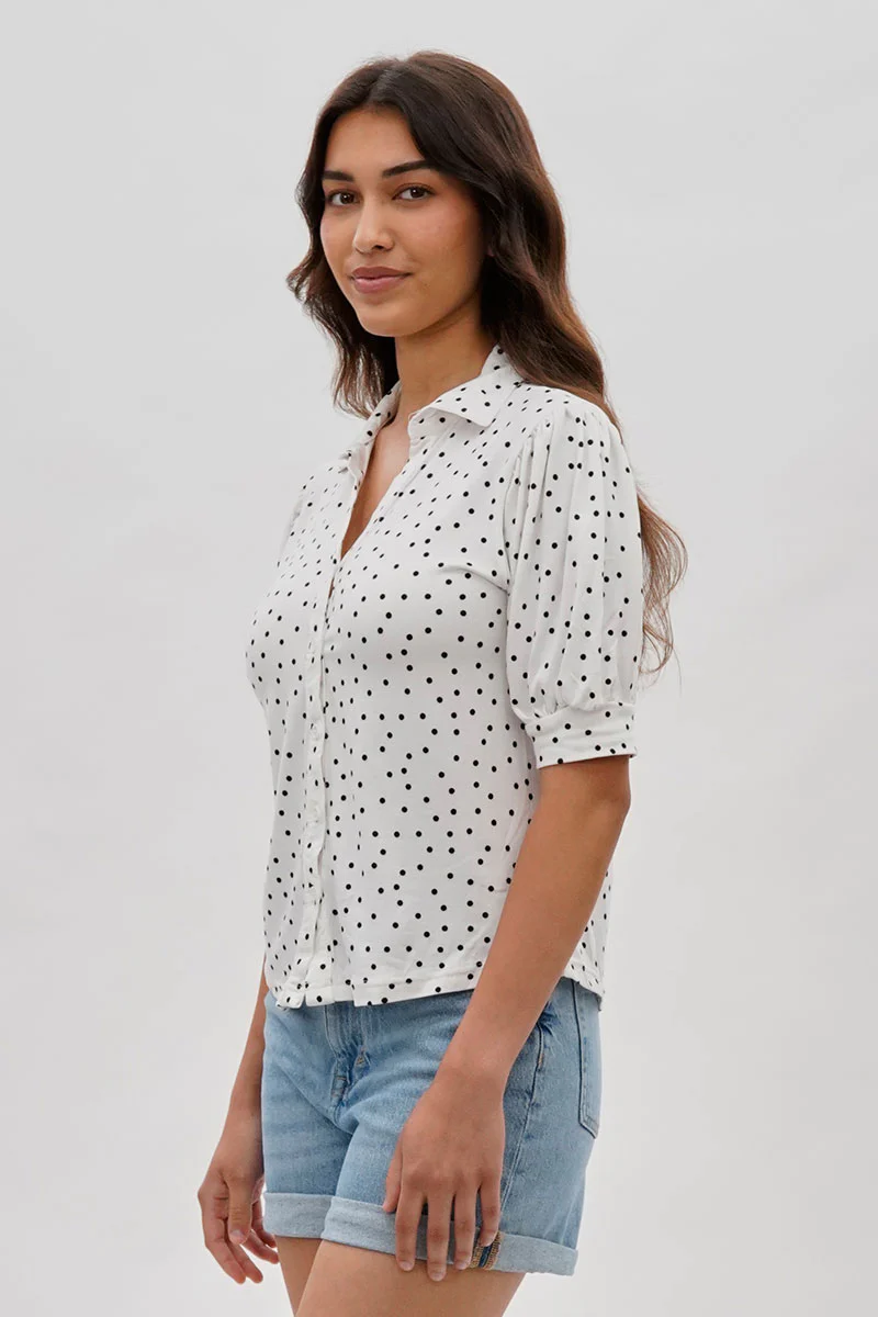International INC Company Polka Dot Puffer Sleeve Blouse - White - Image 2
