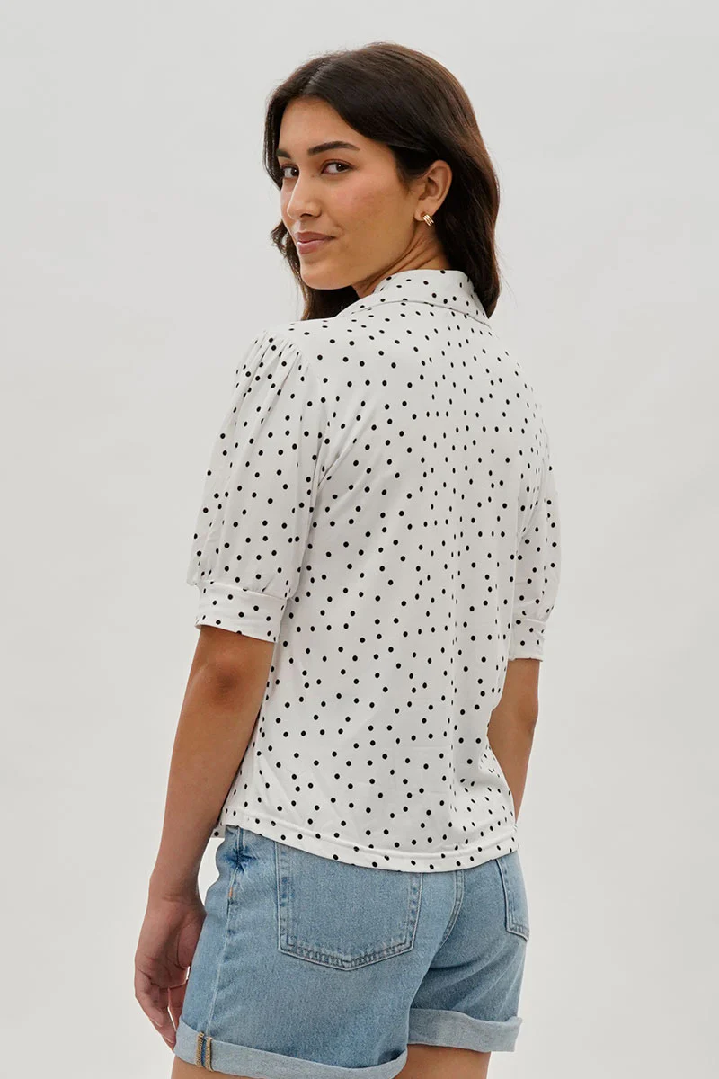 International INC Company Polka Dot Puffer Sleeve Blouse - White - Image 3